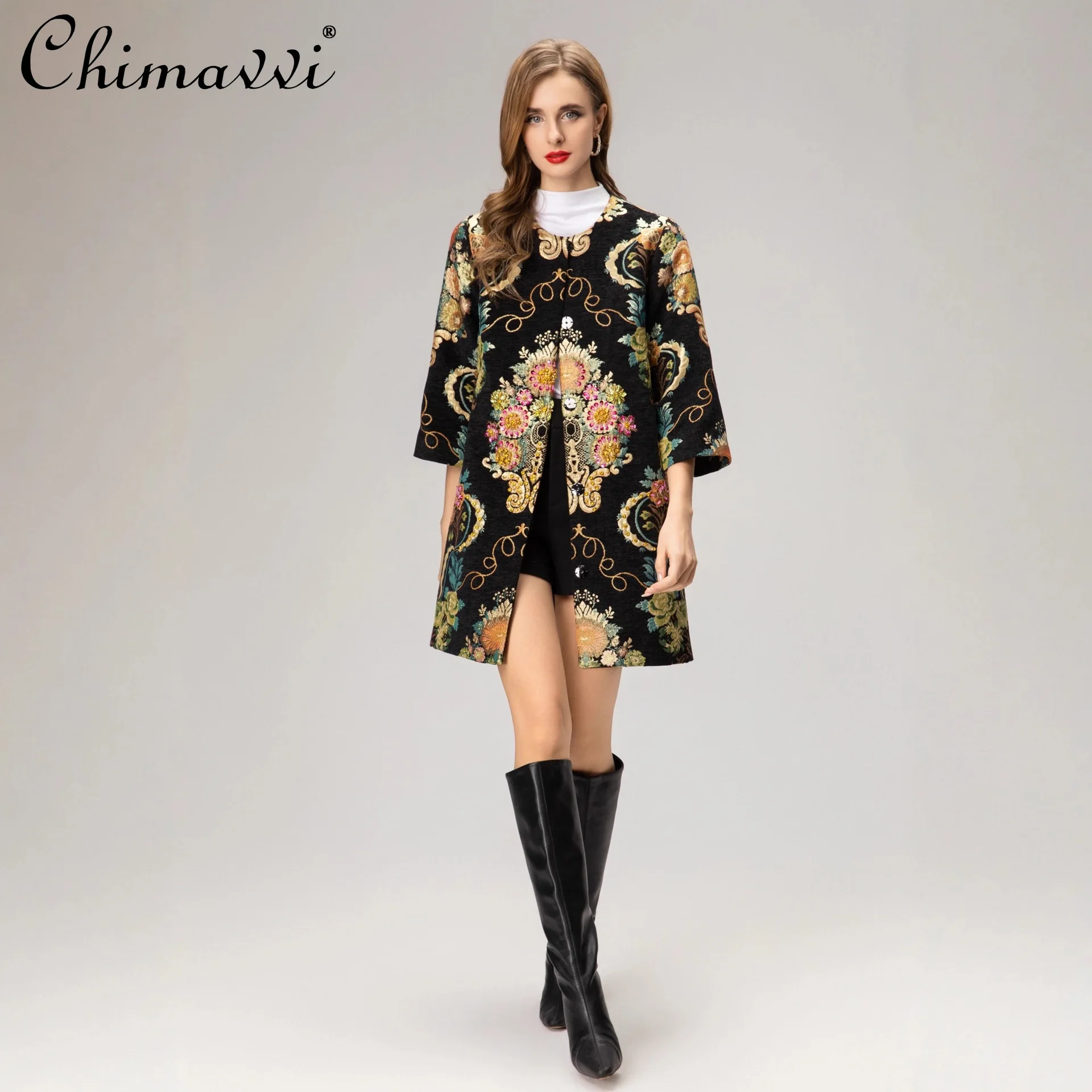 High-End Jacquard Elegant Retro Heavy Beading Slim Mid-Length Coat Women Autumn Winter New Fashion Long Sleeve Jacket Outerwear
High-End Jacquard Elegant Retro Heavy Beading Slim Mid-Length Coat Women Autumn Winter New Fashion Long Sleeve Jacket Outerwear