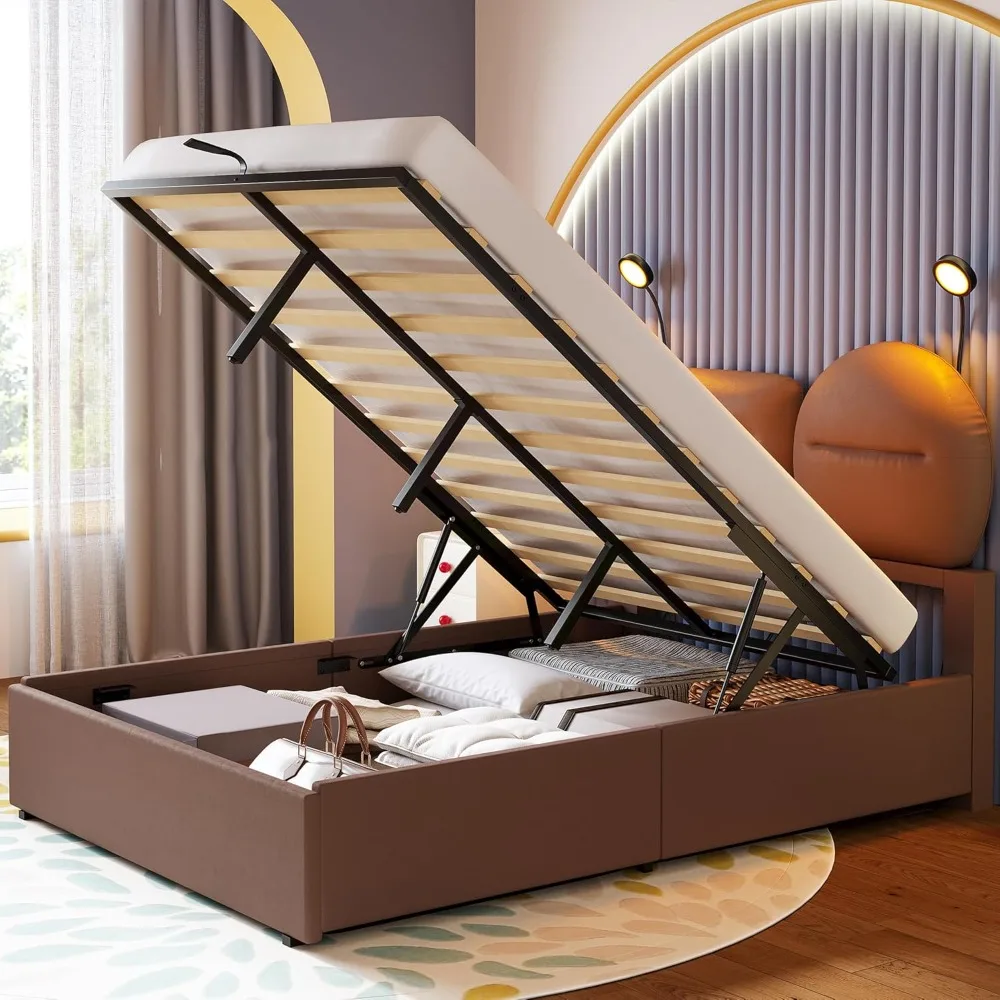 Full Bed Frame with Lift Up Storage, Modern Platform Bed with Upholstered Headboard & Light, Sturdy and Noiseless, Easy
Full Bed Frame with Lift Up Storage, Modern Platform Bed with Upholstered Headboard & Light, Sturdy and Noiseless, Easy