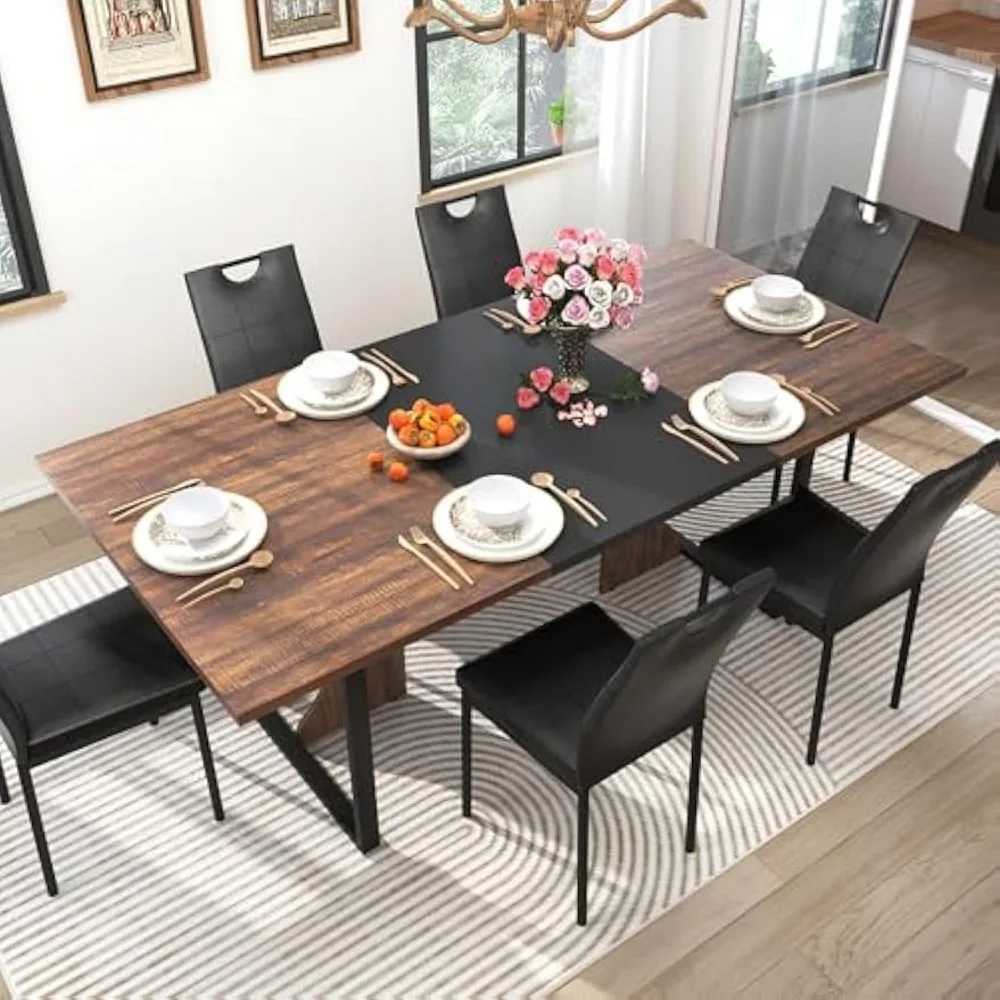 7-Piece Dining Table Set | Wooden Dining Table with 6 Upholstered Chairs for 6 People | 70in Kitchen Table W/Waterpoof Tabletop
7-Piece Dining Table Set | Wooden Dining Table with 6 Upholstered Chairs for 6 People | 70in Kitchen Table W/Waterpoof Tabletop