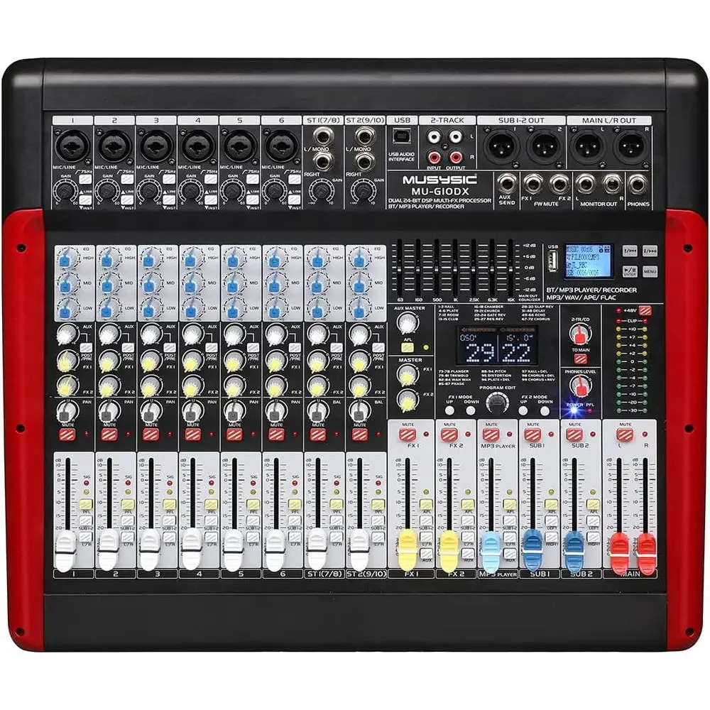 Proional 10-Channel Audio Mixer Board with Dual 24-Bit DSP Eects, USB Interace, Bluetooth/MP3 Recorder & 7-Band Graphic EQ – Rac
Proional 10-Channel Audio Mixer Board with Dual 24-Bit DSP Eects, USB Interace, Bluetooth/MP3 Recorder & 7-Band Graphic EQ – Rac