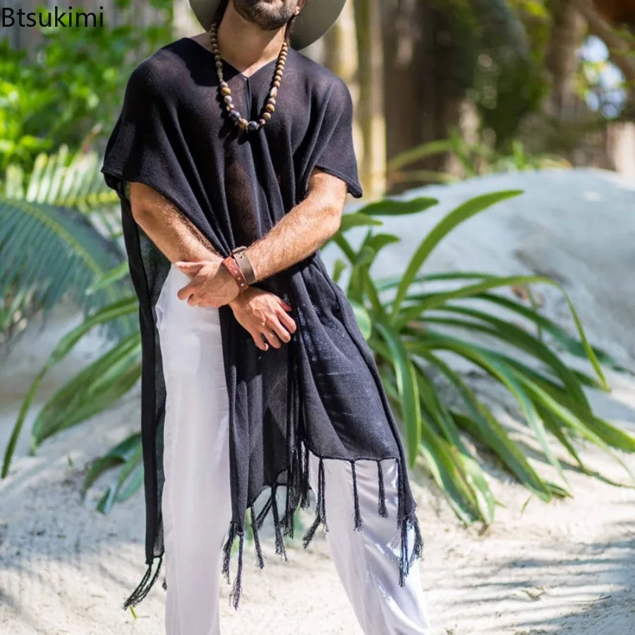 Beach Vacation Style Men's Shawl Coat Summer New Mid-length Loose Casual V-neck Cover-ups Shawl Pullovers Tassel Long Cape Male
Beach Vacation Style Men's Shawl Coat Summer New Mid-length Loose Casual V-neck Cover-ups Shawl Pullovers Tassel Long Cape Male