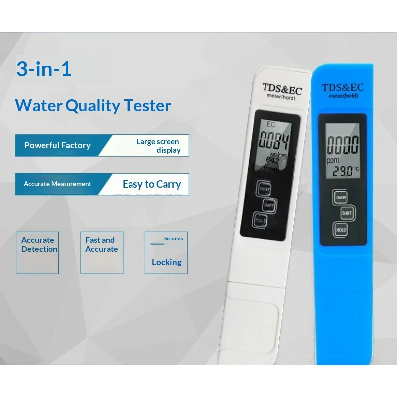 Тестер 3 в 1, цифровой TDS-метр, тестер качества воды, ручка EC, датчик температуры для питьевой воды, аквариума, гидропоники
Тестер 3 в 1, цифровой TDS-метр, тестер качества воды, ручка EC, датчик температуры для питьевой воды, аквариума, гидропоники