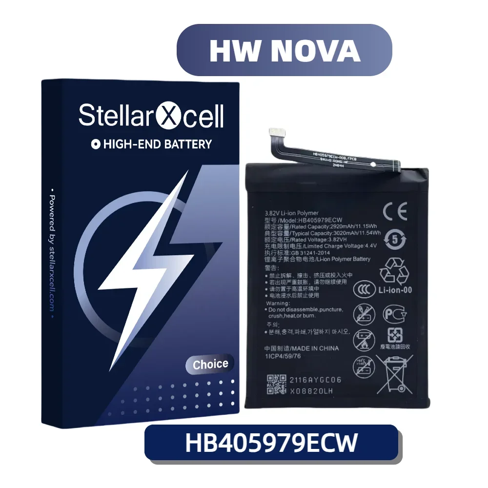 StellarXcell Choice Battery For Huawei Nova P20Lite Play6 A 6C 8A 7 Enjoy 9e 6s HB405979ECW pure cobalt battery replacement
StellarXcell Choice Battery For Huawei Nova P20Lite Play6 A 6C 8A 7 Enjoy 9e 6s HB405979ECW pure cobalt battery replacement