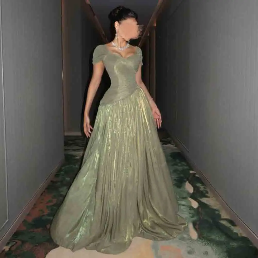 Customized Sage Green A-Line Wedding Guest Dress Off Shoulder Pleated Formal Evening Gown with Shimmer
Customized Sage Green A-Line Wedding Guest Dress Off Shoulder Pleated Formal Evening Gown with Shimmer
