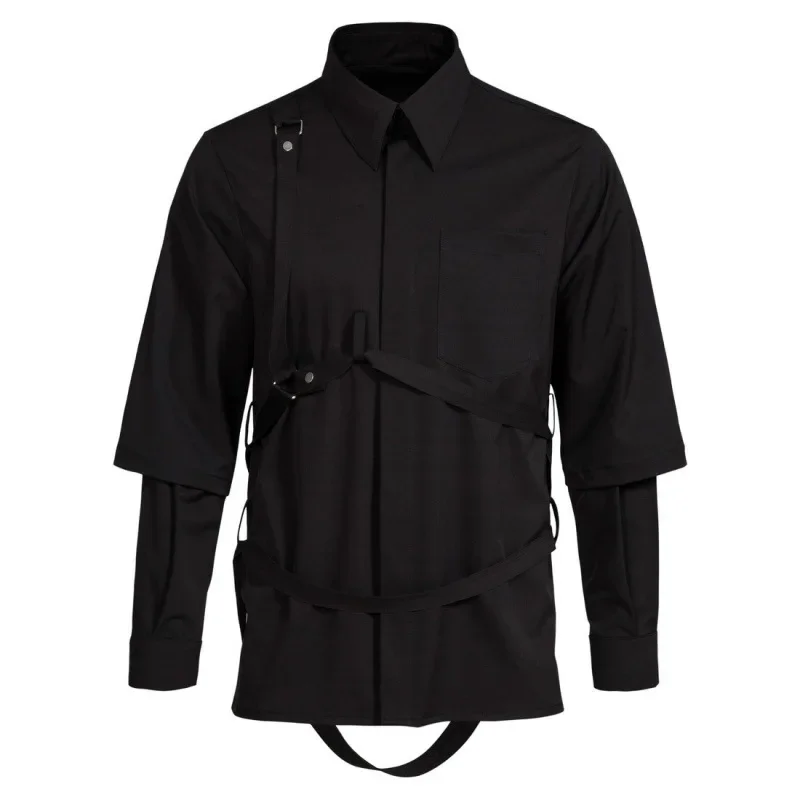 2023 Spring New Men's Fake Two Piece Shirts Dark Trend Strap Show Style Double Sleeve Shirt
2023 Spring New Men's Fake Two Piece Shirts Dark Trend Strap Show Style Double Sleeve Shirt