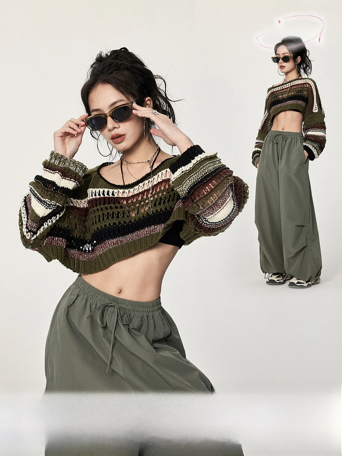 Street Sle Loose Fit Knitted Sweater Women's ort Crop Top een Stripes Hollow out Long Sve round Ne Spring Autumn
Street Sle Loose Fit Knitted Sweater Women's ort Crop Top een Stripes Hollow out Long Sve round Ne Spring Autumn