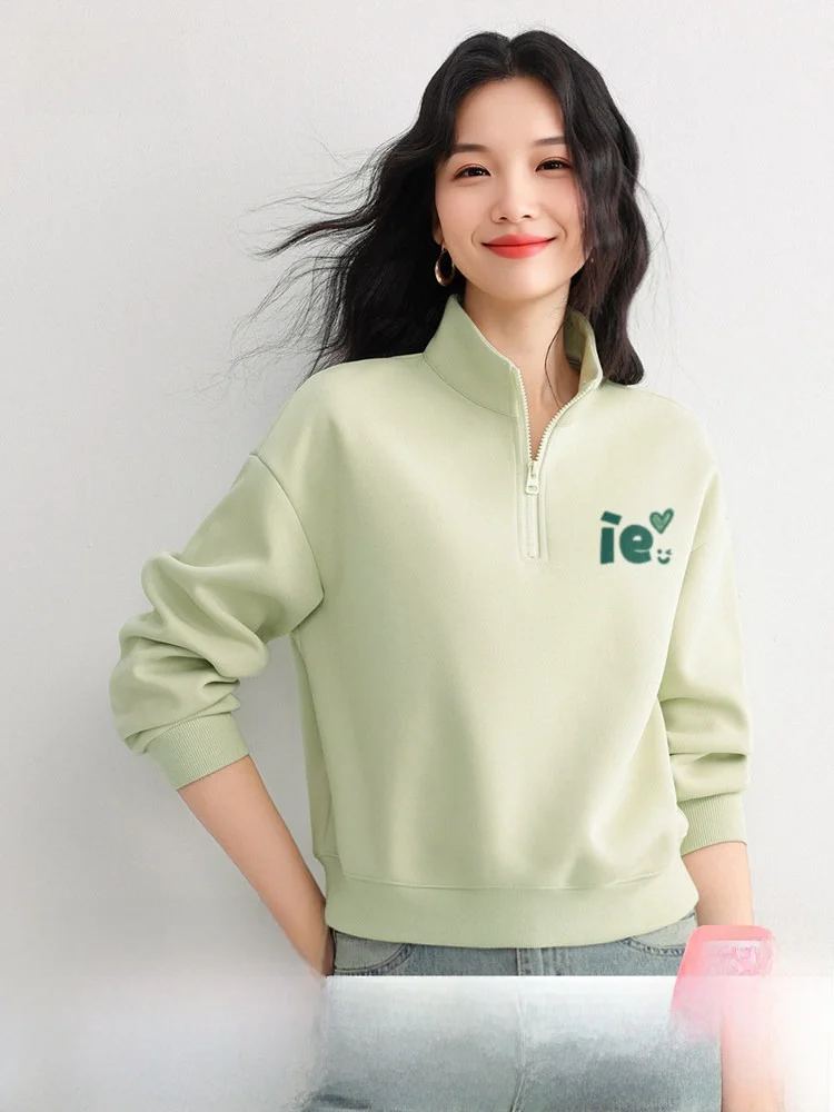 Snow Mid-Fly Women's Casual Green Sweatshirt Half Zipper Spring Autumn New Style Short Length Jacket Straight Tube Type
Snow Mid-Fly Women's Casual Green Sweatshirt Half Zipper Spring Autumn New Style Short Length Jacket Straight Tube Type