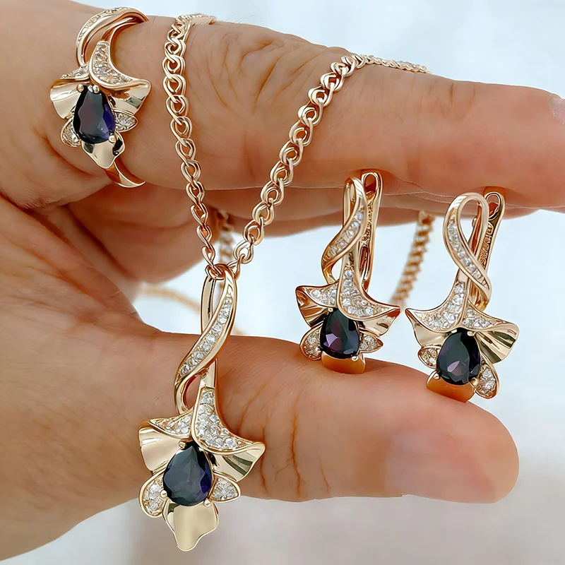 Kinel Full Purple Natural Zircon Flower Ring Earrings Necklace For Women Fashion 585 Rose Gold Color Fine Vintage Jewelry Sets
Kinel Full Purple Natural Zircon Flower Ring Earrings Necklace For Women Fashion 585 Rose Gold Color Fine Vintage Jewelry Sets