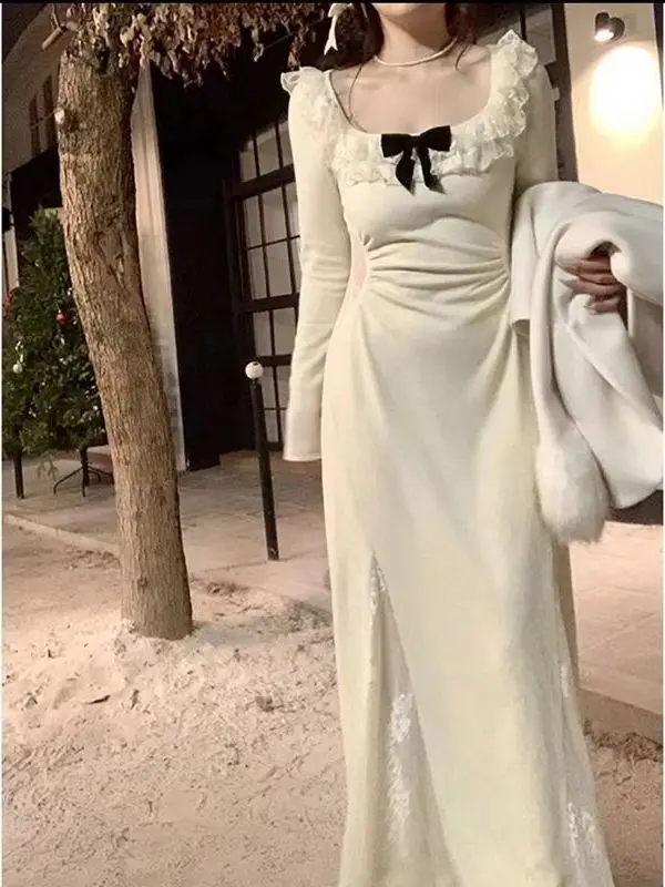 Elegant Lace Splice Slim Fit Dress Long Sleeve A-Line Skirt Ballerina Style Polyester Fabric Women's Premium Feeling Dress
Elegant Lace Splice Slim Fit Dress Long Sleeve A-Line Skirt Ballerina Style Polyester Fabric Women's Premium Feeling Dress