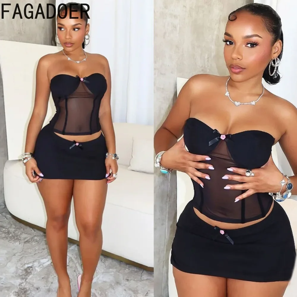 FAGADOER Sexy Mesh 2 Piece Sets Outfit Women See Through Bow Mesh Patchwork Tube Top + Mini Skirt Suits Hot Girl Club Streetwear
FAGADOER Sexy Mesh 2 Piece Sets Outfit Women See Through Bow Mesh Patchwork Tube Top + Mini Skirt Suits Hot Girl Club Streetwear