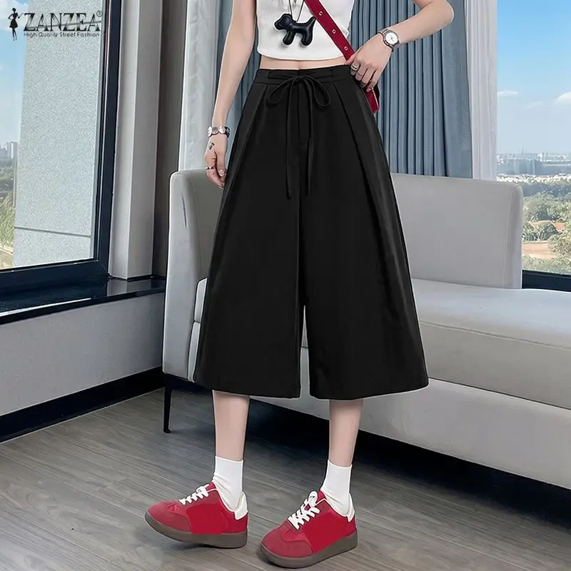 Women's Loose Calf-Length Pants Elastic Back Waist Drawstring Wide-Leg Cropped Pant ZANZEA Casual Commute Solid Color Capris
Women's Loose Calf-Length Pants Elastic Back Waist Drawstring Wide-Leg Cropped Pant ZANZEA Casual Commute Solid Color Capris