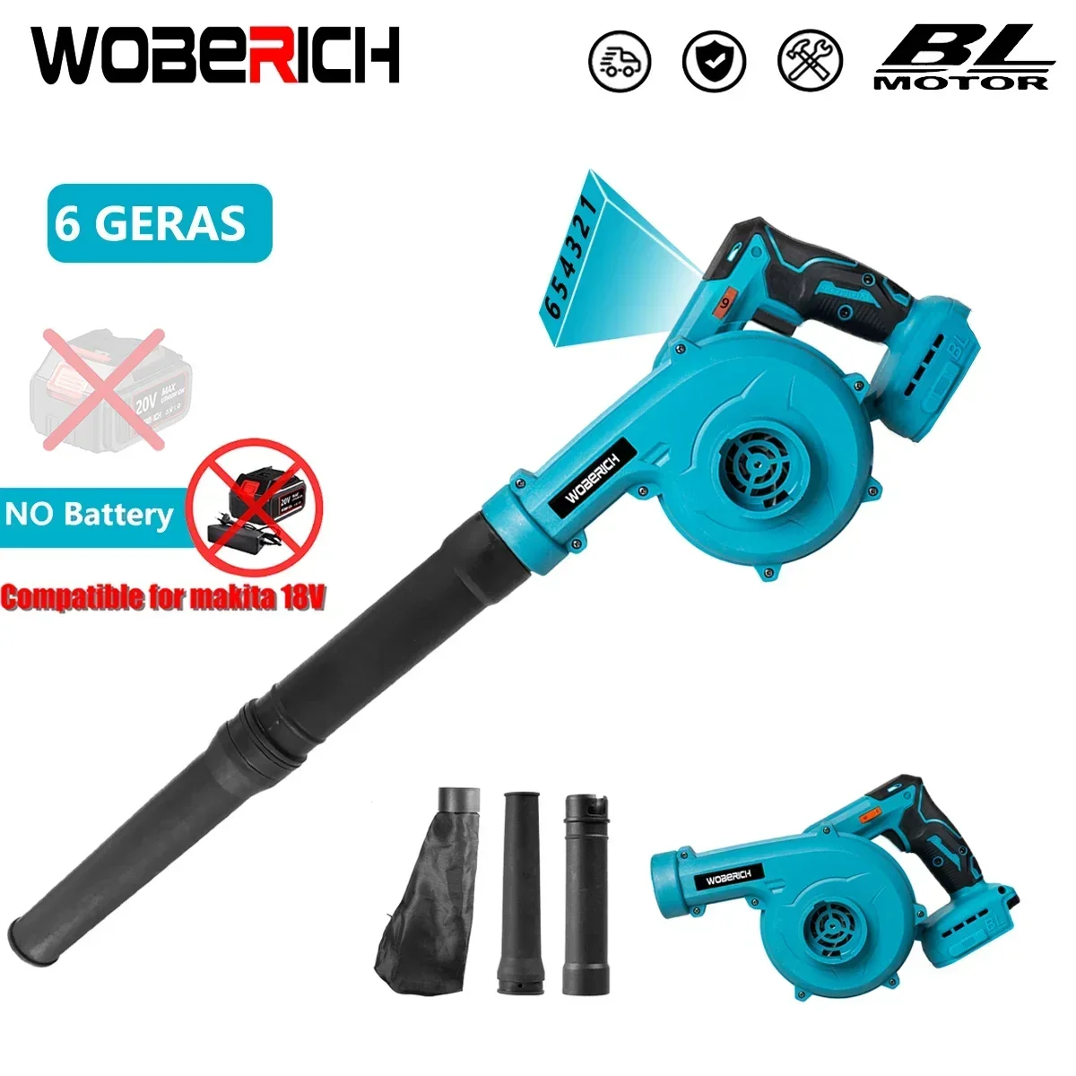6 Gears Brushless Electric Blower Cordless Efficient Leaf Snow Dust Blowing Cleaning Tools(No battery) For Makita 18V
6 Gears Brushless Electric Blower Cordless Efficient Leaf Snow Dust Blowing Cleaning Tools(No battery) For Makita 18V