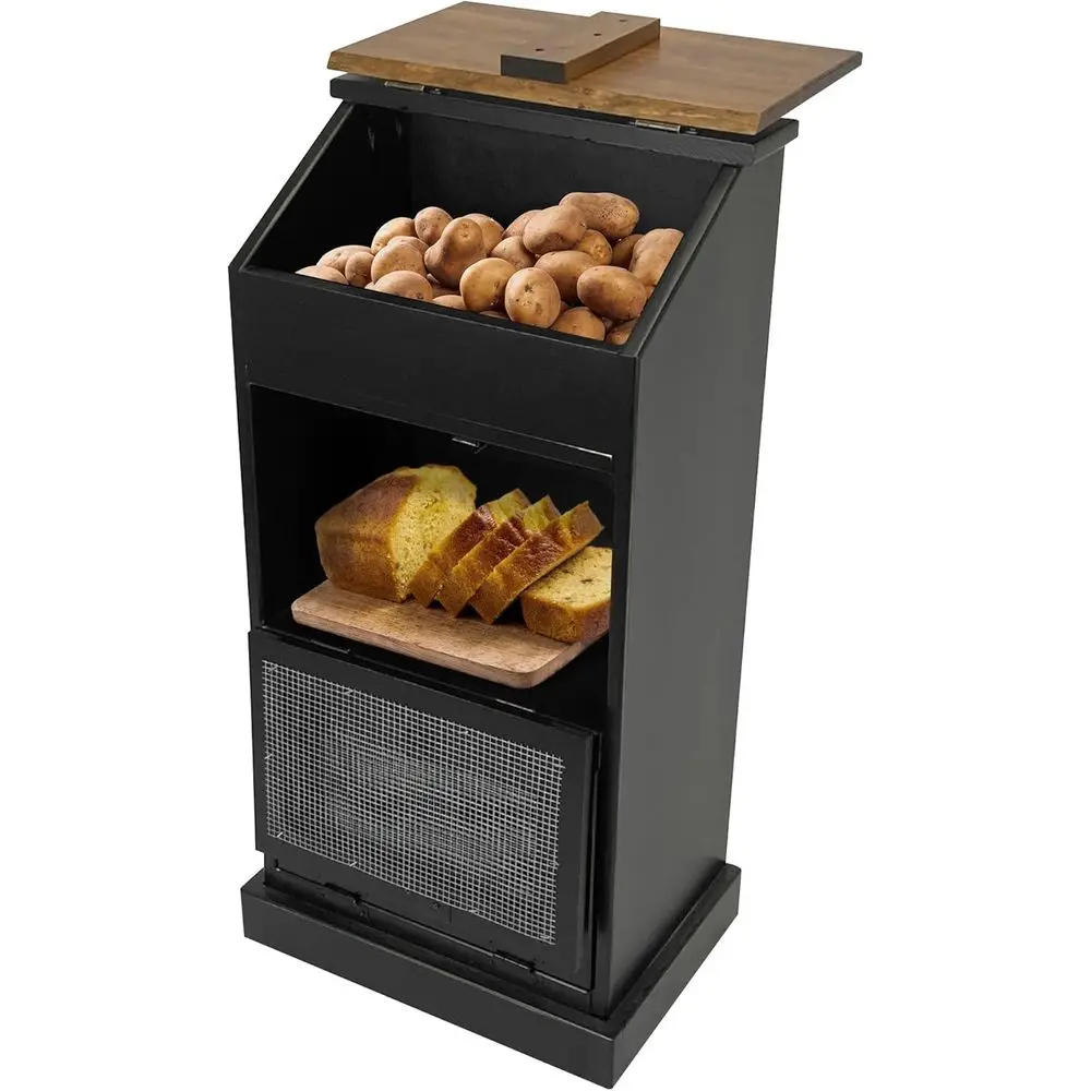 Black Wooden Storage Box for Potatoes, Bread, Onions, and Vegetables with Grocery Section and Lid
Black Wooden Storage Box for Potatoes, Bread, Onions, and Vegetables with Grocery Section and Lid