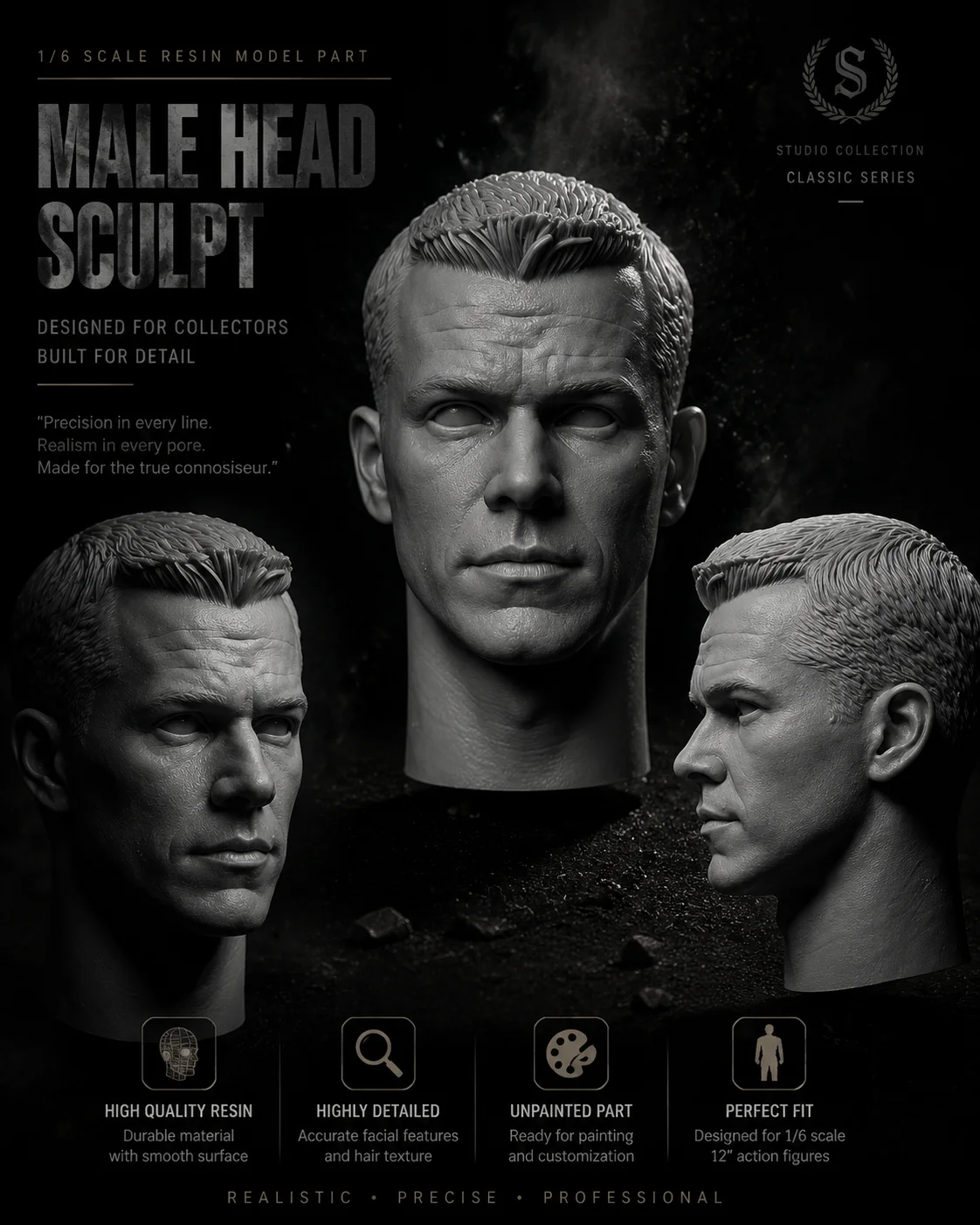 1/6 Male Head Sculpt Resin Replacement Head for 12 "Action Figure Model Kit (Matt Damon)
1/6 Male Head Sculpt Resin Replacement Head for 12 "Action Figure Model Kit (Matt Damon)