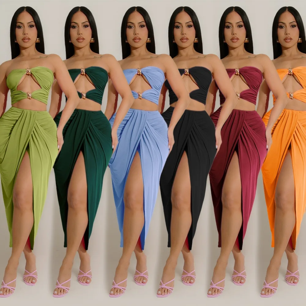 Zy6191 Set: Strapless Hollow Top, Slit Elastic Skirt, Draped Skirt, Sexy Two-piece Set Evening Dresses Clothes Midi Beach Party
Zy6191 Set: Strapless Hollow Top, Slit Elastic Skirt, Draped Skirt, Sexy Two-piece Set Evening Dresses Clothes Midi Beach Party
