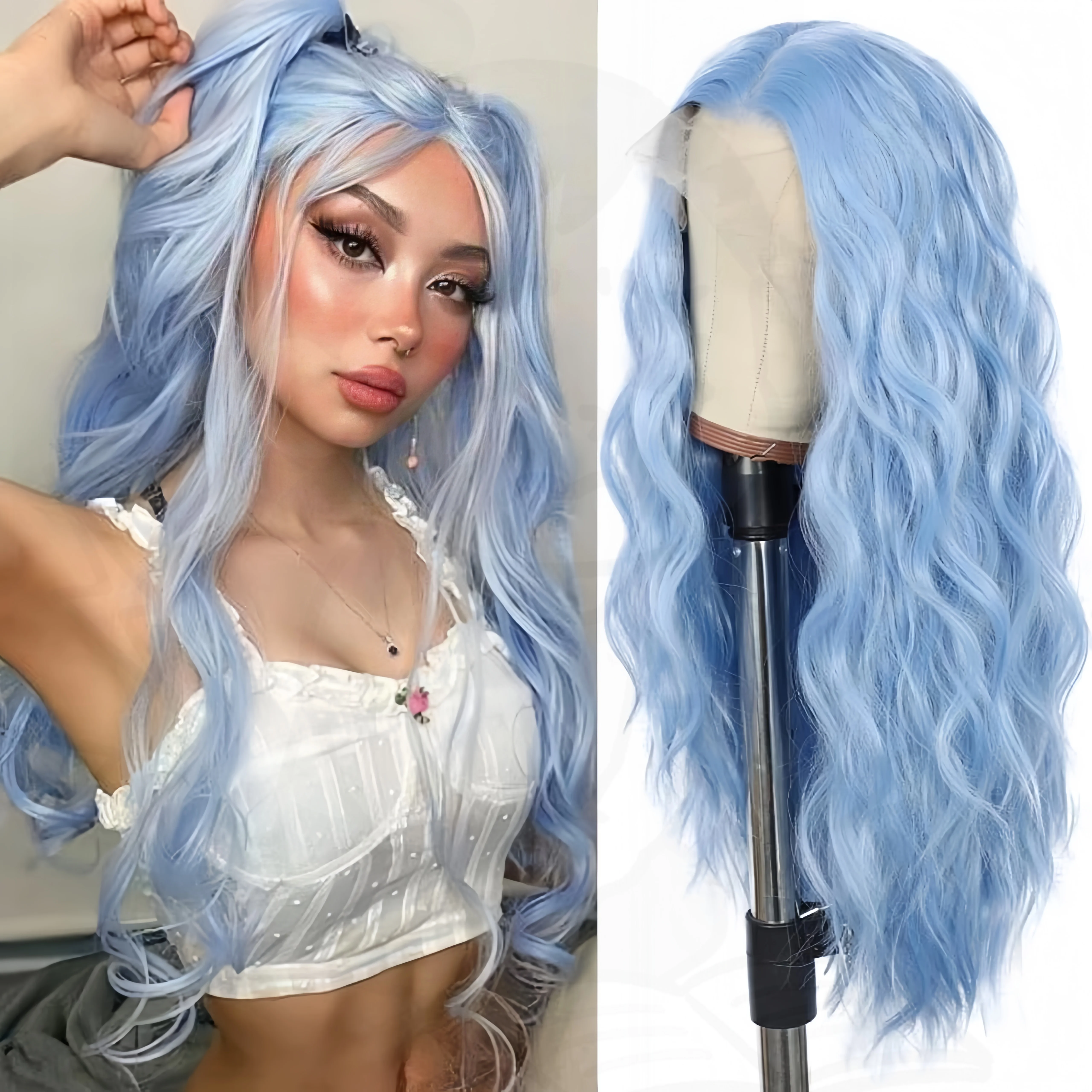 Синий волнистый 13×4 парик фронта шнурка Длинные вьющиеся ледяные синие парики для женщин Синтетические термостойкие волосы Ежедневный парик для косплея на Хэллоуин
Синий волнистый 13×4 парик фронта шнурка Длинные вьющиеся ледяные синие парики для женщин Синтетические термостойкие волосы Ежедневный парик для косплея на Хэллоуин