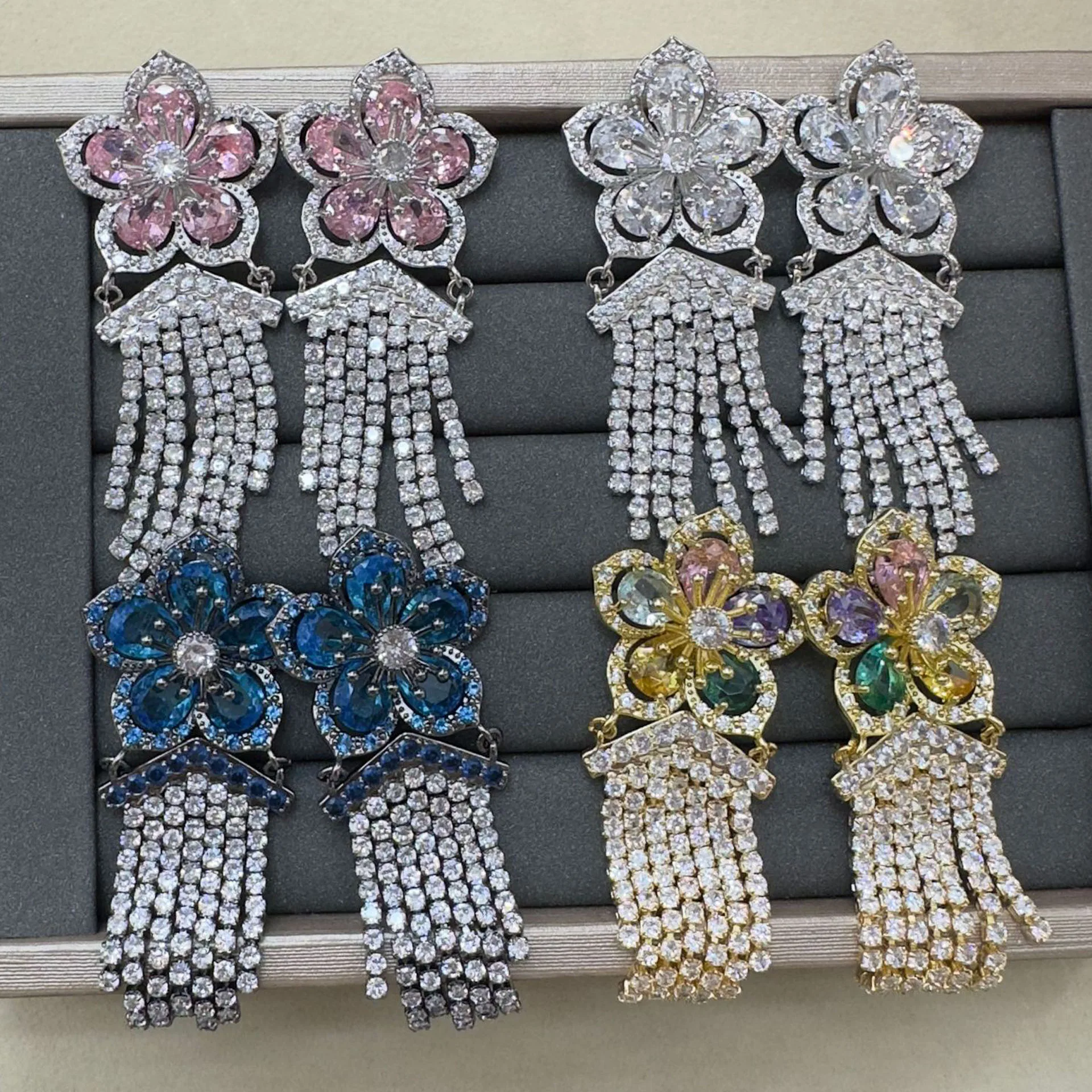 classy zirconia earrings for women shiny luxury jewelry dinner party long tassel chain multicolor flower dangling earrings
classy zirconia earrings for women shiny luxury jewelry dinner party long tassel chain multicolor flower dangling earrings