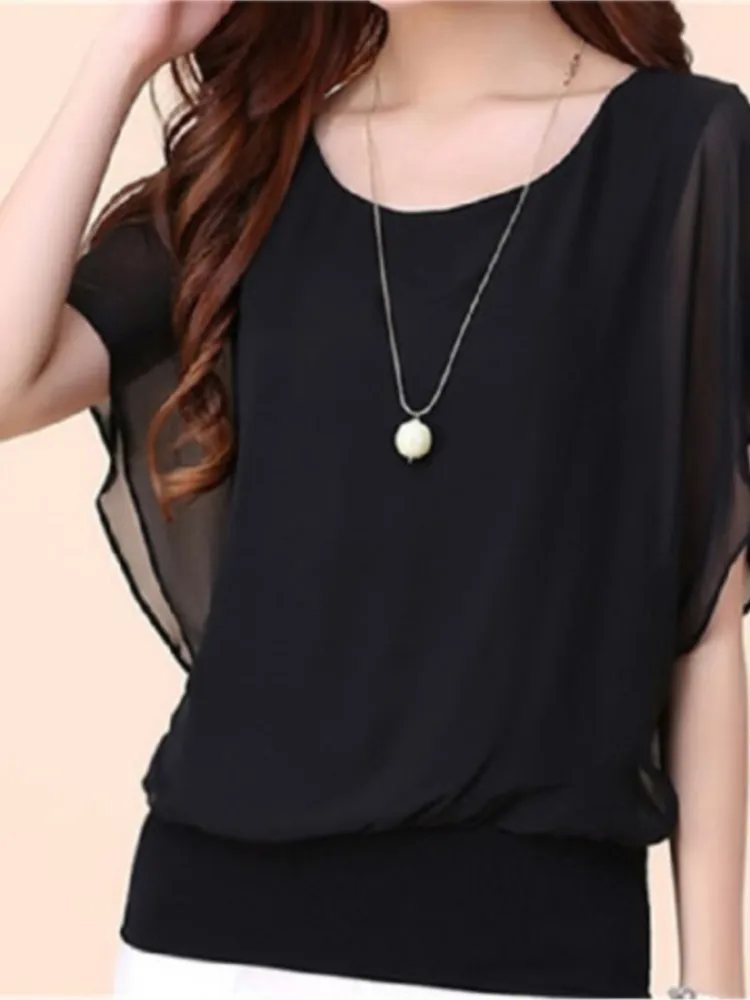 Women New Summer Fashion Blouse Top Female Short Batwing Sleeve Loose O-Neck Chiffon Shirt Office Lady Elegant Tops
Women New Summer Fashion Blouse Top Female Short Batwing Sleeve Loose O-Neck Chiffon Shirt Office Lady Elegant Tops