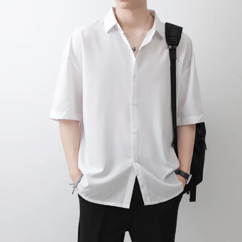 Летняя тонкая рубашка из ледяного шелка для мужчин, свободная, струящаяся, на пуговицах, длинная, белая, молодежный модный тренд
Летняя тонкая рубашка из ледяного шелка для мужчин, свободная, струящаяся, на пуговицах, длинная, белая, молодежный модный тренд