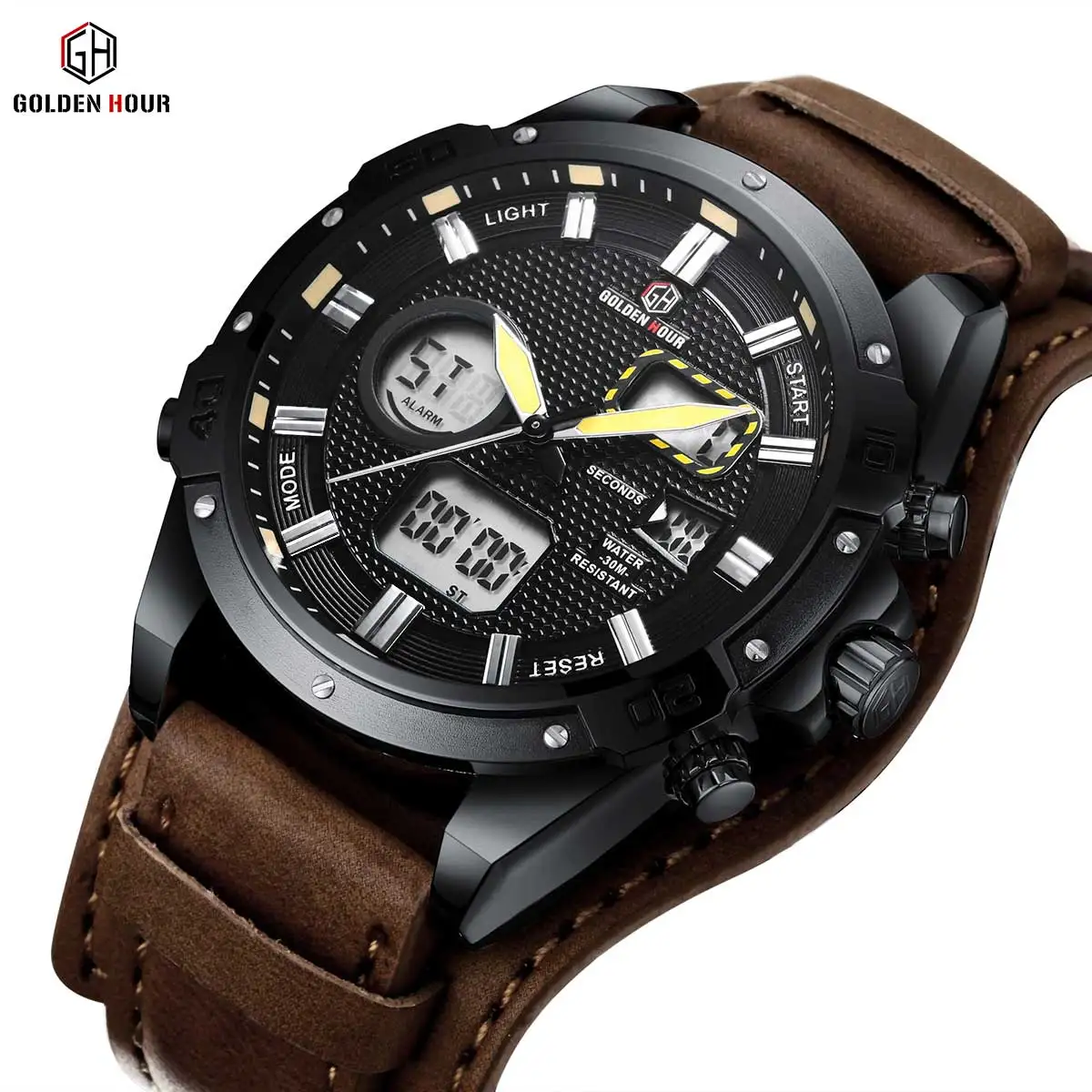 GOLDENHOUR Black Luxury Men Watch LED Luminous Week Date Dual Time Digital Alarm Quartz Wristwatch Business Sport Reloj Hombre
GOLDENHOUR Black Luxury Men Watch LED Luminous Week Date Dual Time Digital Alarm Quartz Wristwatch Business Sport Reloj Hombre