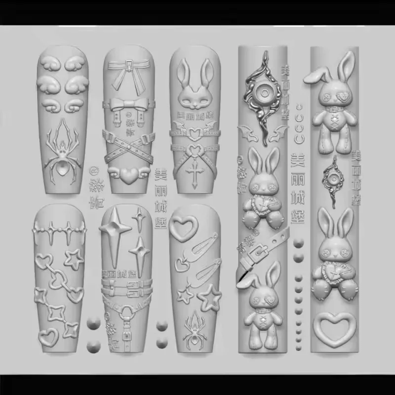 Nail Art Templates Nails Mold Punk Rabbit Bear Lace Bow 3D Silicone Acrylic Relief DIY Nail Decorations Manicure Design Tools
Nail Art Templates Nails Mold Punk Rabbit Bear Lace Bow 3D Silicone Acrylic Relief DIY Nail Decorations Manicure Design Tools