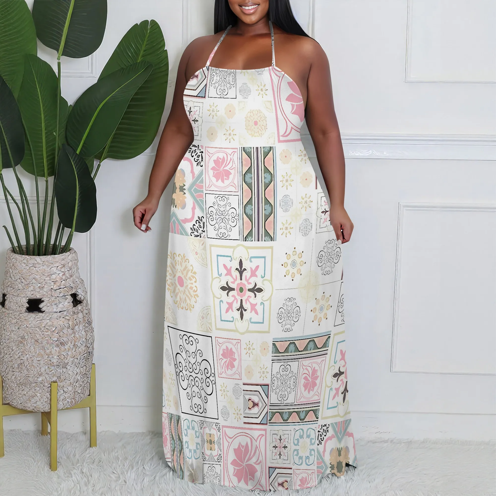 EQQZD Bohemian Patchwork Pattern Print Halter-neck Dress - Plus Size, Modern Stylish Casual Loose Maxi Dress for Women
EQQZD Bohemian Patchwork Pattern Print Halter-neck Dress - Plus Size, Modern Stylish Casual Loose Maxi Dress for Women