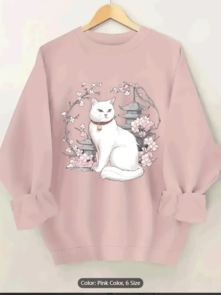 Женский розовый свитшот с белым котом и вишневым графическим принтом, повседневный пуловер, топ, повседневный топ с длинными рукавами, можно стирать в машине
Женский розовый свитшот с белым котом и вишневым графическим принтом, повседневный пуловер, топ, повседневный топ с длинными рукавами, можно стирать в машине