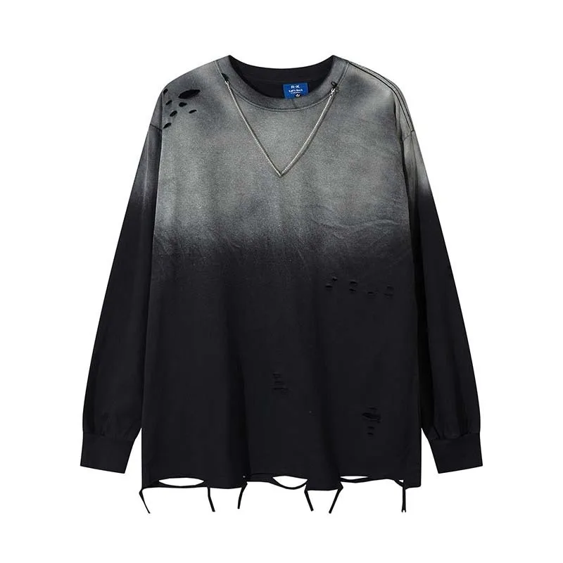 American Retro Dark Style Gradient Hole Color-blocking Round-neck Long-sleeved T-shirt Men Loose Versatile Street Hip-hop Top
American Retro Dark Style Gradient Hole Color-blocking Round-neck Long-sleeved T-shirt Men Loose Versatile Street Hip-hop Top