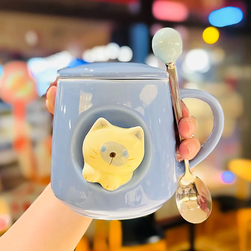 380ml Cute Cat with Cover Spoon Cup Ceramic Coffee Cup Pink Blue 3D Stereo Anime Cat Milk Cup Christmas Birthday Gift Mug
380ml Cute Cat with Cover Spoon Cup Ceramic Coffee Cup Pink Blue 3D Stereo Anime Cat Milk Cup Christmas Birthday Gift Mug