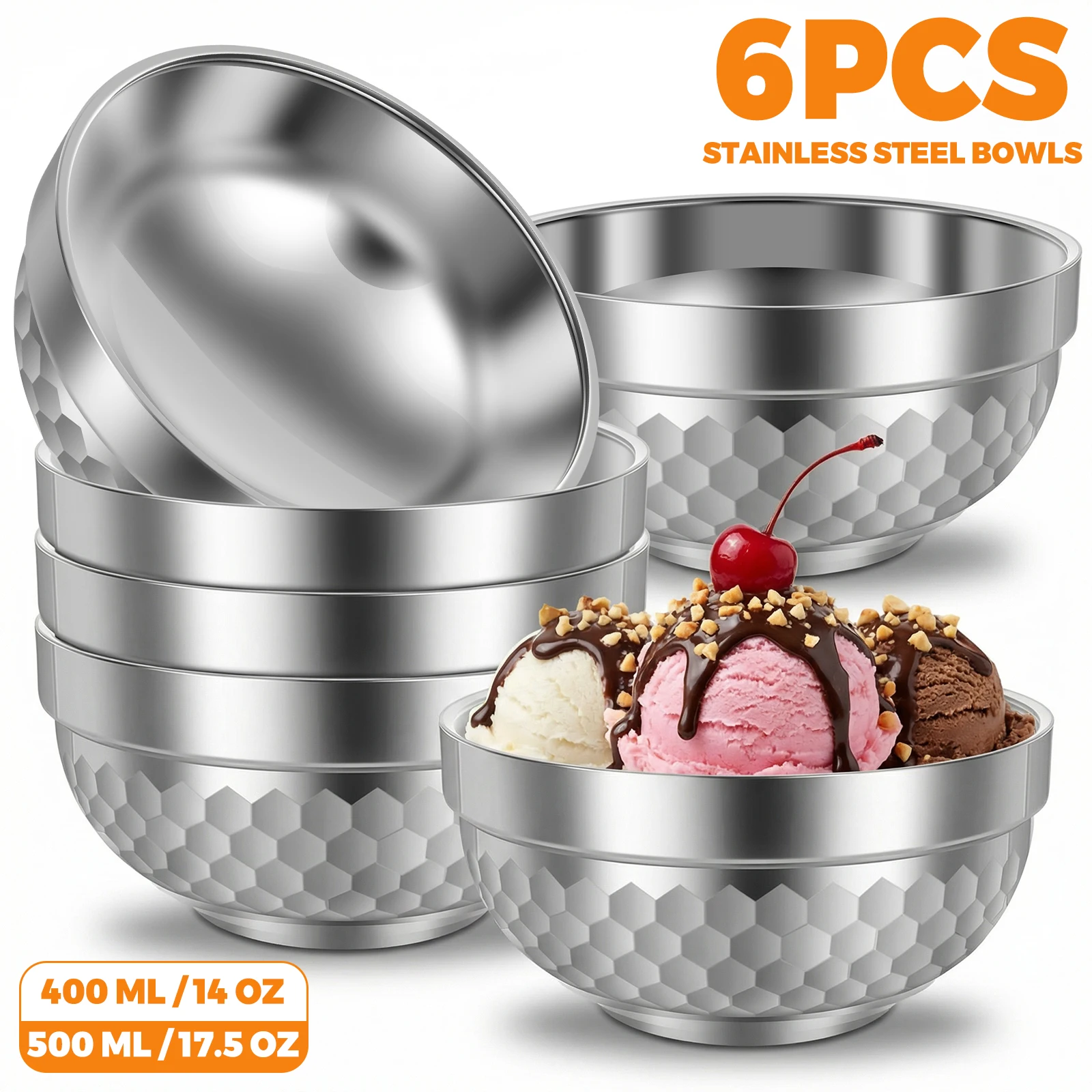 6 Pcs Stainless Steel Bowls Double Walled Dessert Bowl Reusable Ice Cream Dessert Salad Bowls for Salad Rice Kitchen Accessories
6 Pcs Stainless Steel Bowls Double Walled Dessert Bowl Reusable Ice Cream Dessert Salad Bowls for Salad Rice Kitchen Accessories