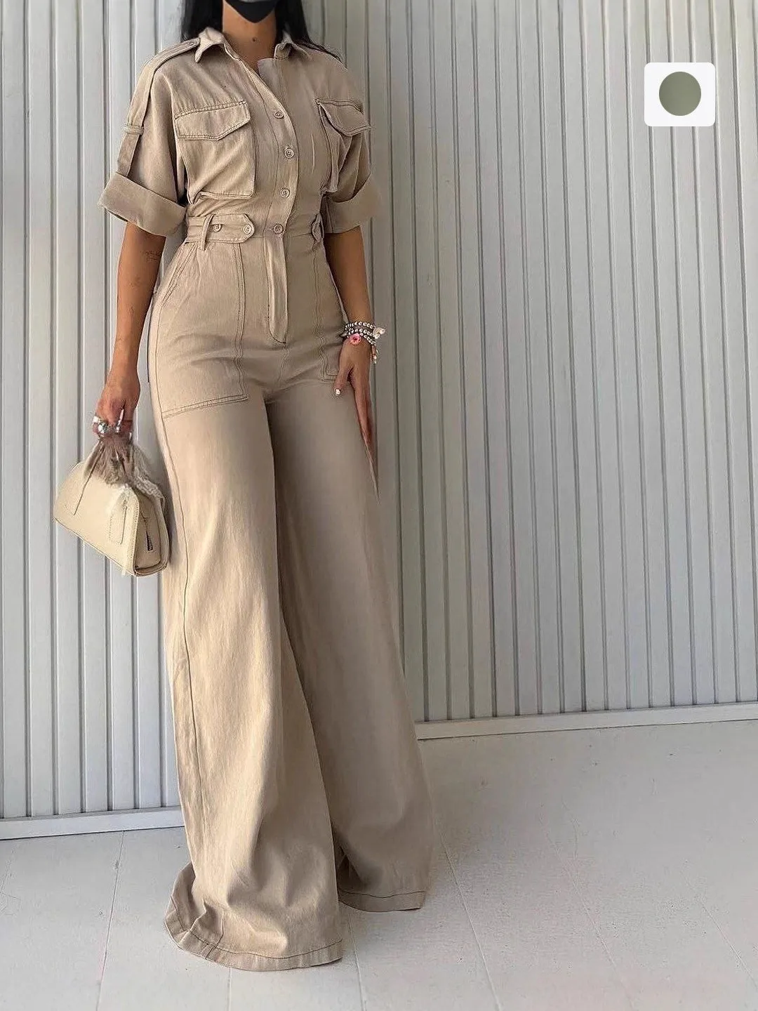 For Woman Jumpsuit Knit Beige Jumpsuits Wide Leg High Waist Romper Shirt Collar Mint Green Long Romper Full Length Tie Belt
For Woman Jumpsuit Knit Beige Jumpsuits Wide Leg High Waist Romper Shirt Collar Mint Green Long Romper Full Length Tie Belt
