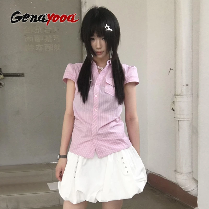 Genayooa Y2k Fairycore Striped Shirt Women Short Sleeve Pocket Casual Shirt Japanese 2000s Blouse And Shirt American Retro Tops
Genayooa Y2k Fairycore Striped Shirt Women Short Sleeve Pocket Casual Shirt Japanese 2000s Blouse And Shirt American Retro Tops