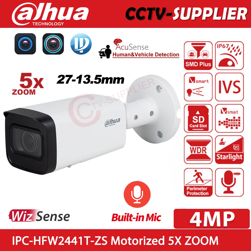 Dahua WizSense Motorized Bullet IPC-HFW2441T-ZS Starlight 4MP POE SMD Plus IP Camera IR MIC SD Slot IVS Outdoor
Dahua WizSense Motorized Bullet IPC-HFW2441T-ZS Starlight 4MP POE SMD Plus IP Camera IR MIC SD Slot IVS Outdoor