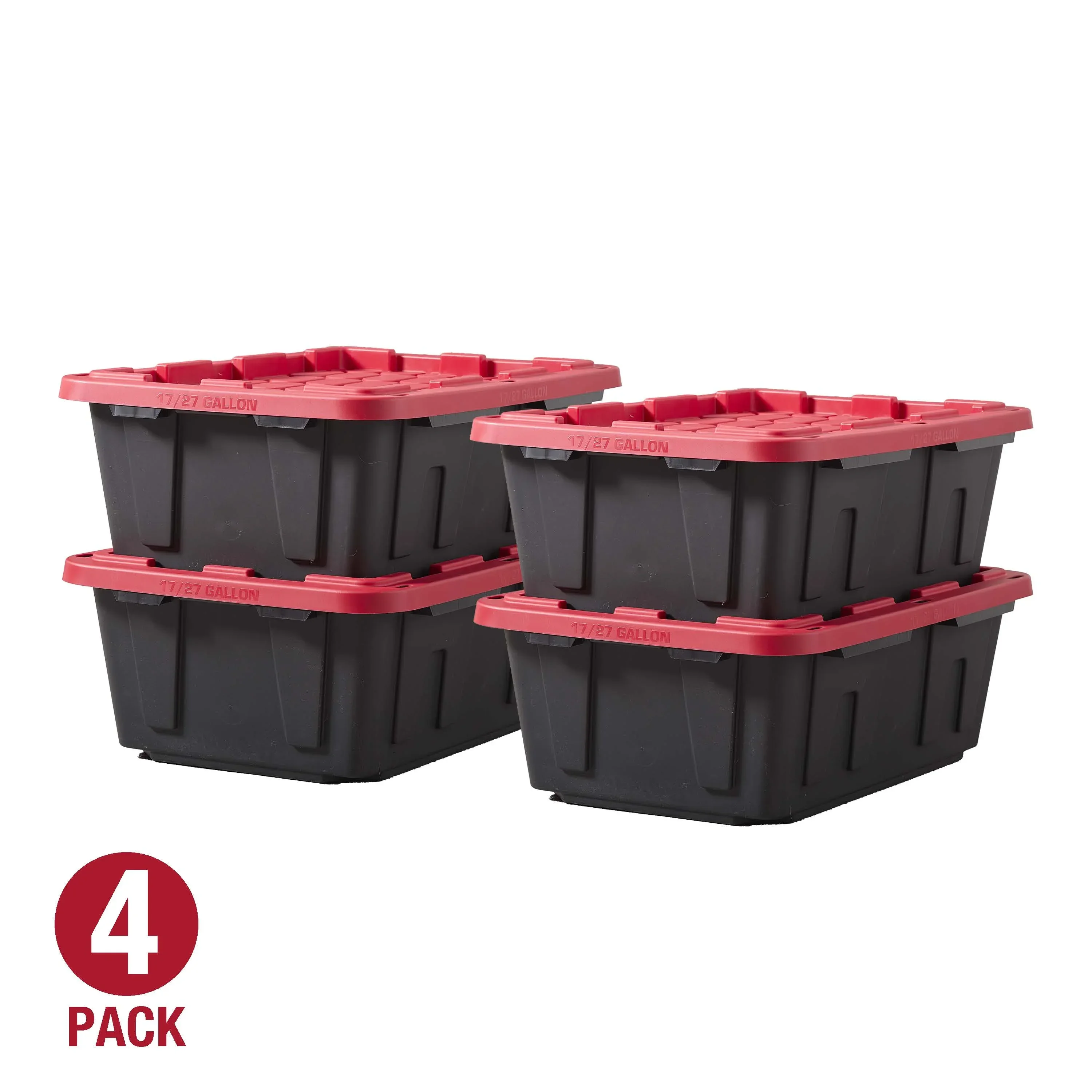 (Pack of 4) 17 Gallon Storage Bin with Snap Lid, Black and Red, Heavy Duty Plastic Storage Container
(Pack of 4) 17 Gallon Storage Bin with Snap Lid, Black and Red, Heavy Duty Plastic Storage Container