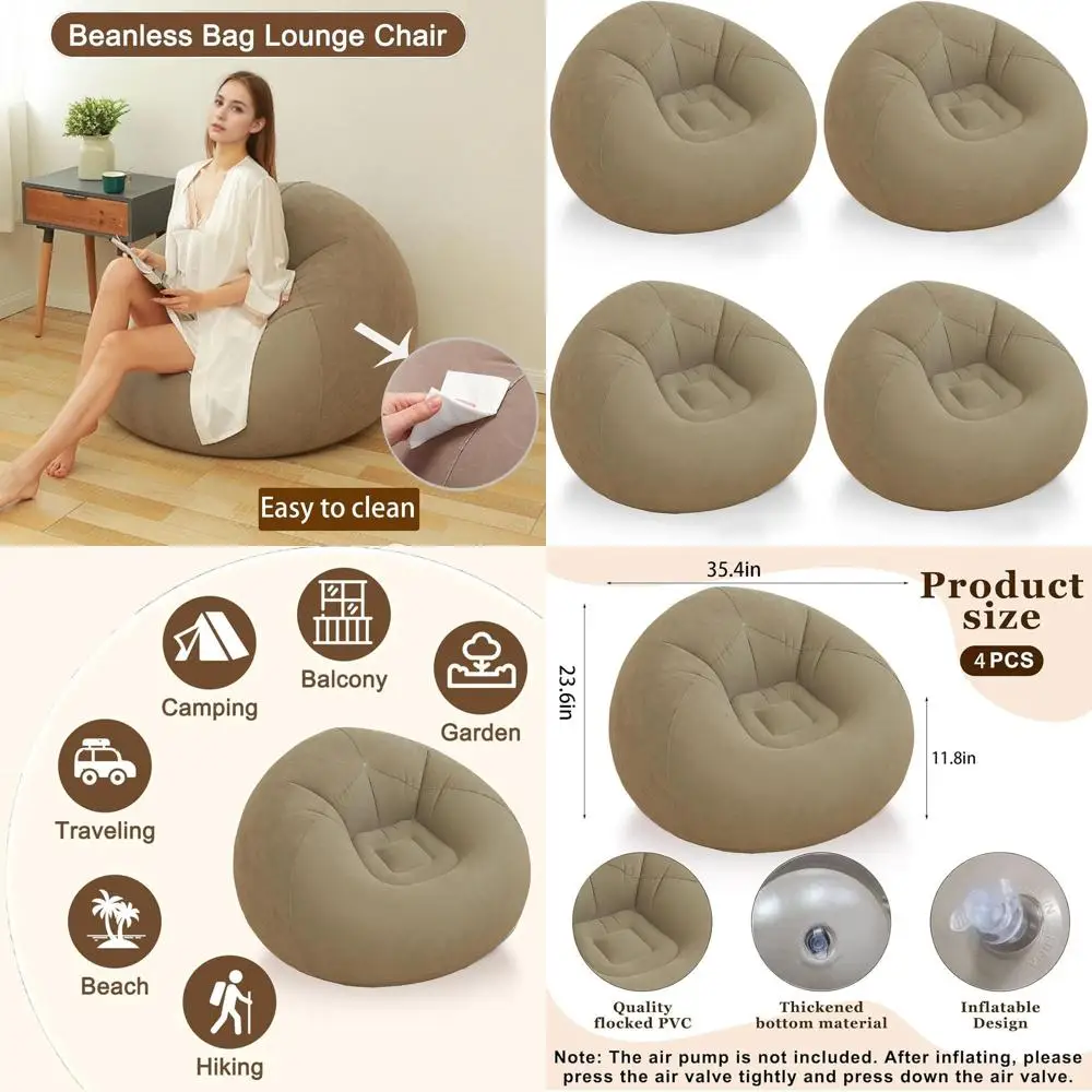 Portable Outdoor Inflatable Bean Bag Chairs for Adults - Lazy Sofa Loungers for Camping and Movie Nights (Set of 4, Coffee)
Portable Outdoor Inflatable Bean Bag Chairs for Adults - Lazy Sofa Loungers for Camping and Movie Nights (Set of 4, Coffee)