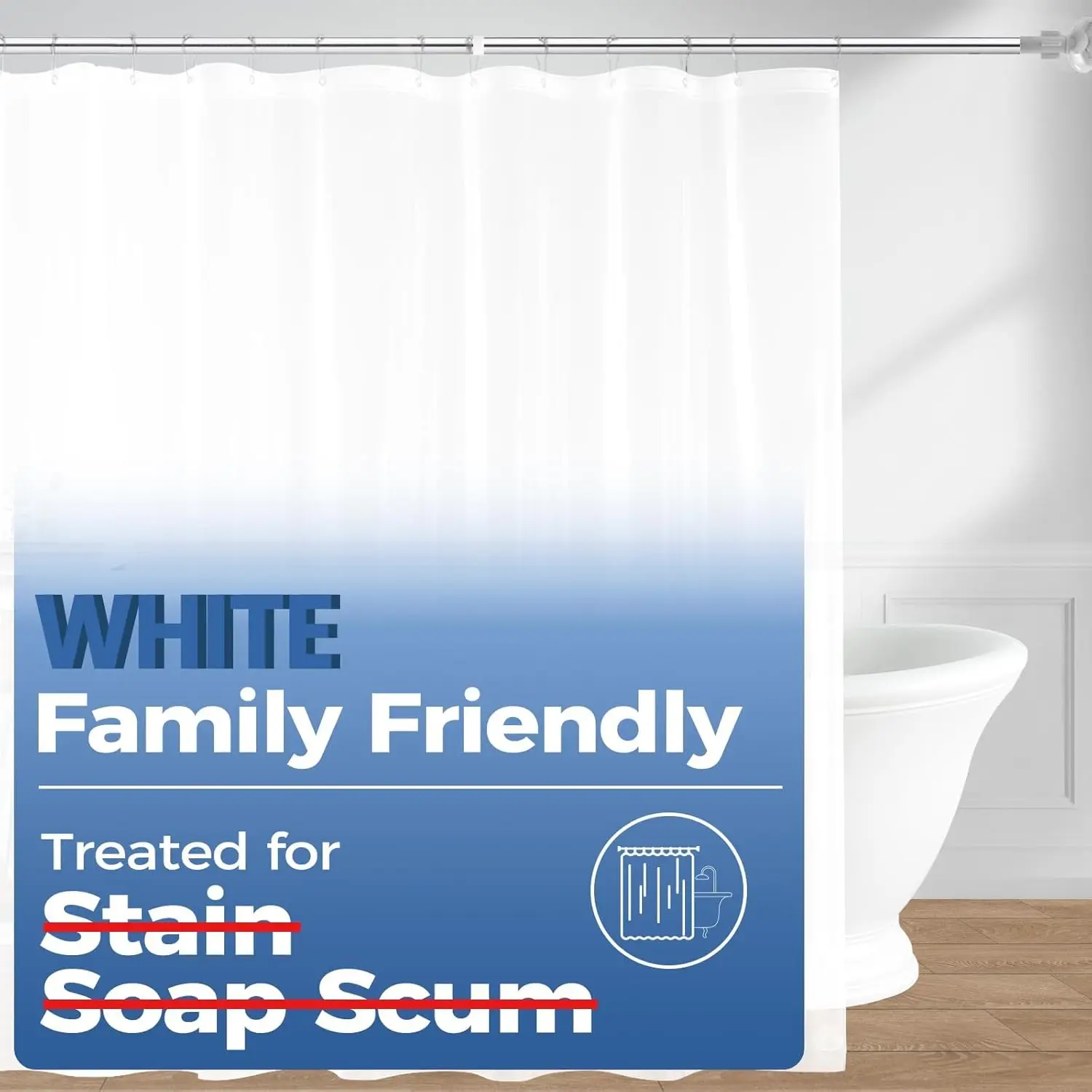 PEVA Shower Curtain Liner, 72x72 Waterproof with 3 Magnets, White
PEVA Shower Curtain Liner, 72x72 Waterproof with 3 Magnets, White