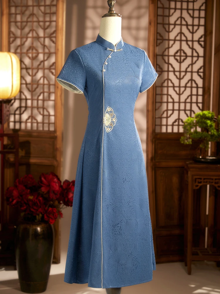 Blue Midi Dress A-Line Skirt Style Maternity Dress New Chinese Style Reformed Mommy Dress Wedding Ceremony Dress
Blue Midi Dress A-Line Skirt Style Maternity Dress New Chinese Style Reformed Mommy Dress Wedding Ceremony Dress