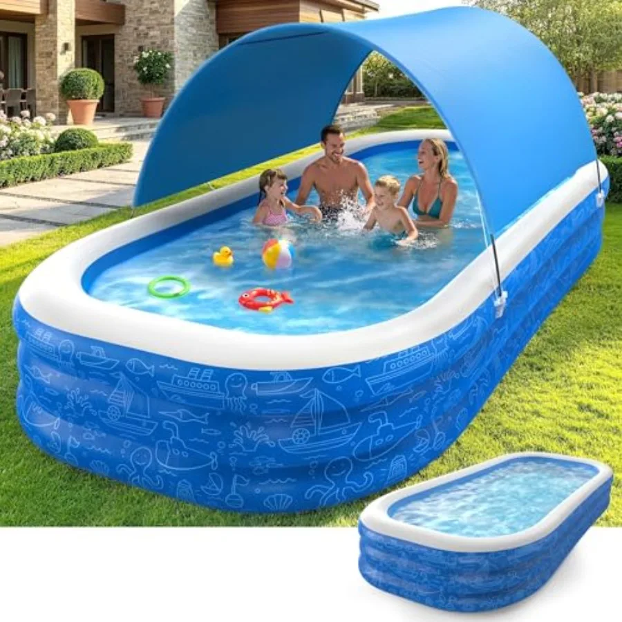 Outdoor blow-up pool for backyard garden, PVC material, blue, durable safe with removable canopy sun shade, 150 x 70 x 20 full-
Outdoor blow-up pool for backyard garden, PVC material, blue, durable safe with removable canopy sun shade, 150 x 70 x 20 full-