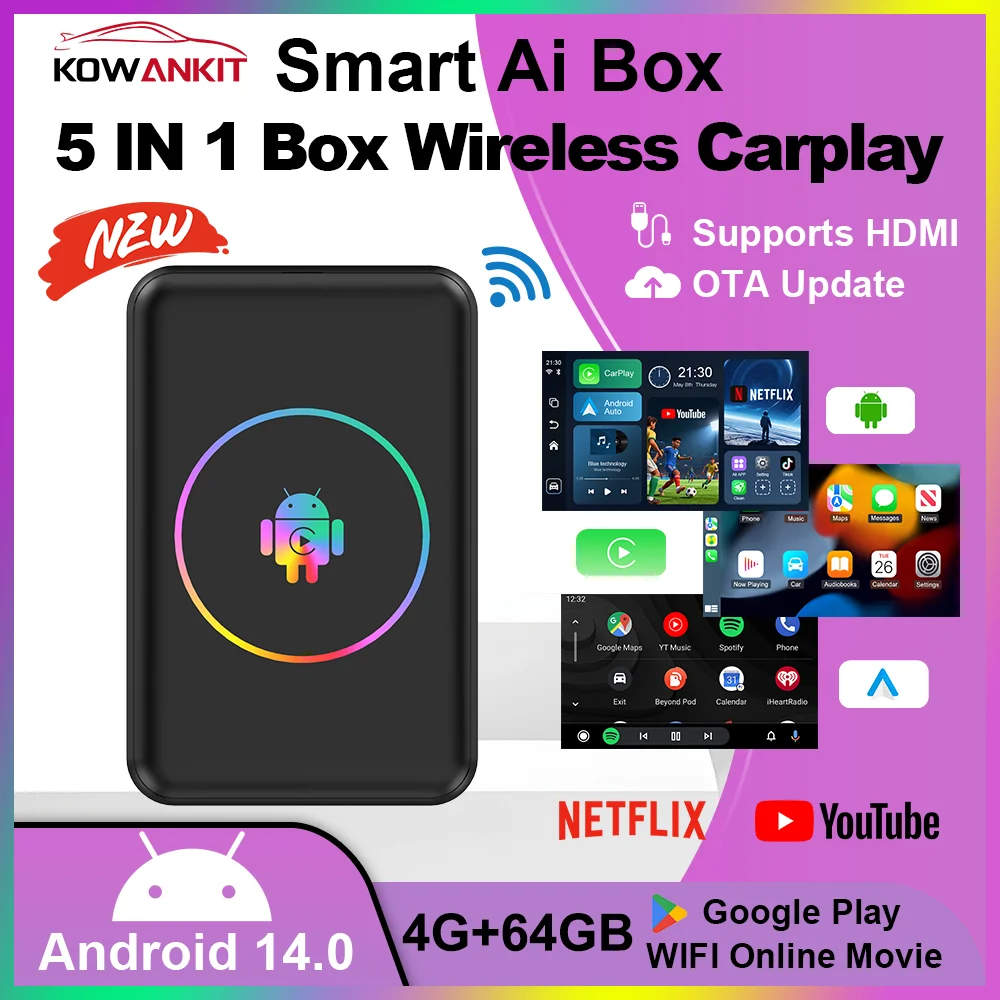 Android 14 4+64G Беспроводной CarPlay Ai Box Kowankit Smart HDMI Plug & Play 5 в 1 Android Auto Car TV Box для YouTube Netflix 2026
Android 14 4+64G Беспроводной CarPlay Ai Box Kowankit Smart HDMI Plug & Play 5 в 1 Android Auto Car TV Box для YouTube Netflix 2026