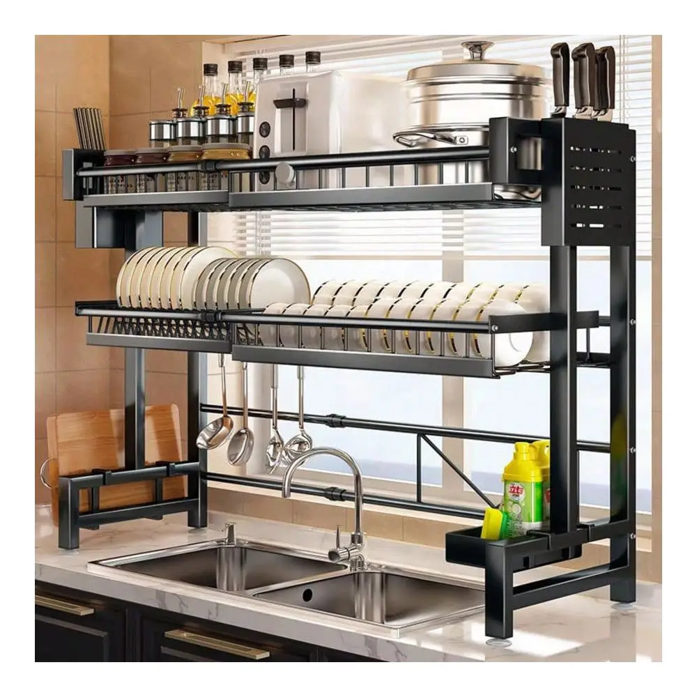 MultiTier Black Kitchen Organizer With Dish Rack, Drainage Tray, Spice Shelf Towel Holder SpaceSaving Sink Storage For Dishes
MultiTier Black Kitchen Organizer With Dish Rack, Drainage Tray, Spice Shelf Towel Holder SpaceSaving Sink Storage For Dishes