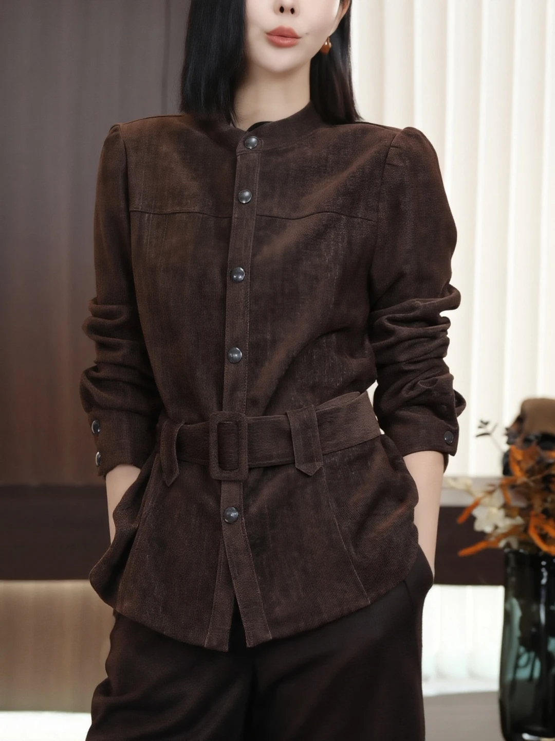 Fashionable Hong Kong Style Coffee Belted Long Sleeve Shirt Top Women's Autumn Winter Slimming Trendy Commute Standard Fit Shirt
Fashionable Hong Kong Style Coffee Belted Long Sleeve Shirt Top Women's Autumn Winter Slimming Trendy Commute Standard Fit Shirt