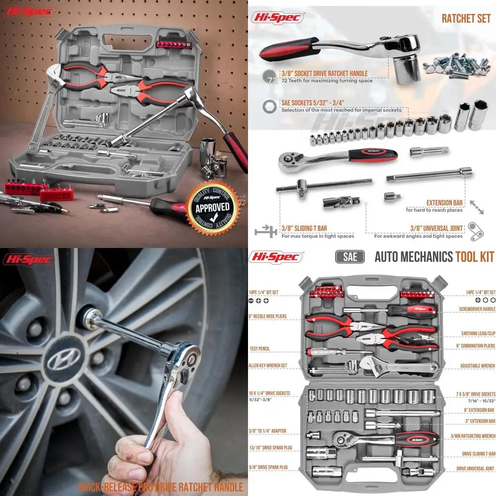 Tools 67pc SAE Auto Mechanics Hand Tool Kit Set. Complete Car, Motorcycle, Engine & Garage Repairs with Sockets, Ratchet Wrench,
Tools 67pc SAE Auto Mechanics Hand Tool Kit Set. Complete Car, Motorcycle, Engine & Garage Repairs with Sockets, Ratchet Wrench,
