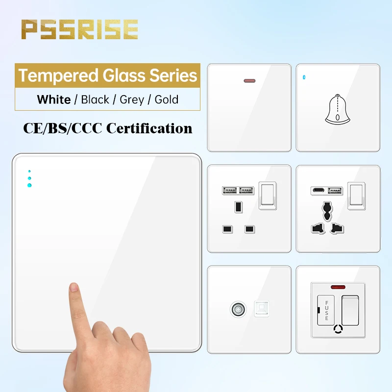 PSSRISE EU UK Wall Switch Socket with 5V 3.1A USB Type-c Fast Charger Full Tempered Glass Panel Light Switch TV TEL Power Outlet
PSSRISE EU UK Wall Switch Socket with 5V 3.1A USB Type-c Fast Charger Full Tempered Glass Panel Light Switch TV TEL Power Outlet