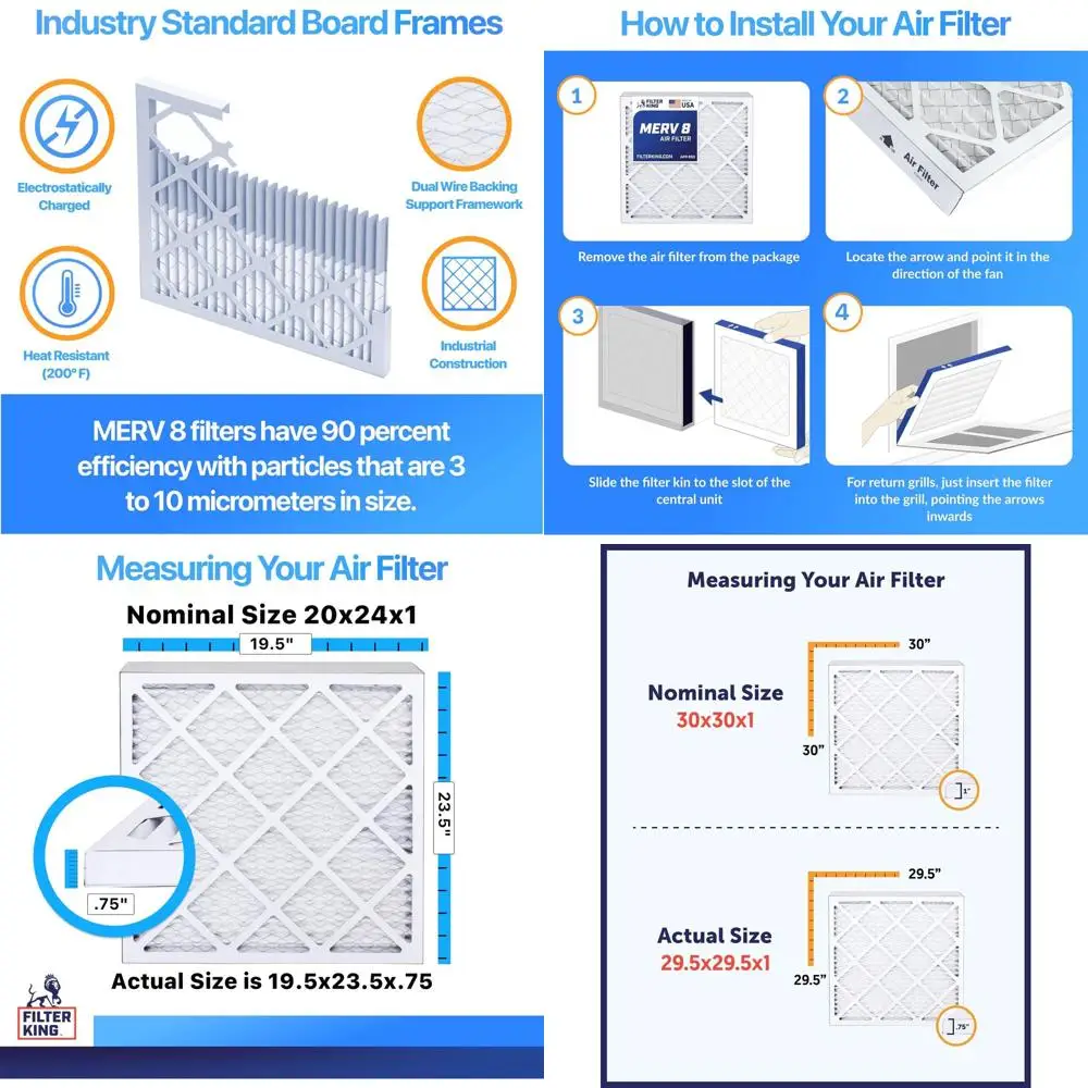 12-Pack 20x24x1 MERV 8 Air Filters for Dust and Allergy Control, USA-Made, HVAC Pleated, Electrostatic
12-Pack 20x24x1 MERV 8 Air Filters for Dust and Allergy Control, USA-Made, HVAC Pleated, Electrostatic