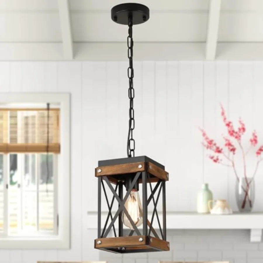 Rustic Farmhouse Wood Pendant Light Fixture One-Light Adjustable Chain Oak Wood and Metal Lantern Cage Small Pendant Lighting f
Rustic Farmhouse Wood Pendant Light Fixture One-Light Adjustable Chain Oak Wood and Metal Lantern Cage Small Pendant Lighting f
