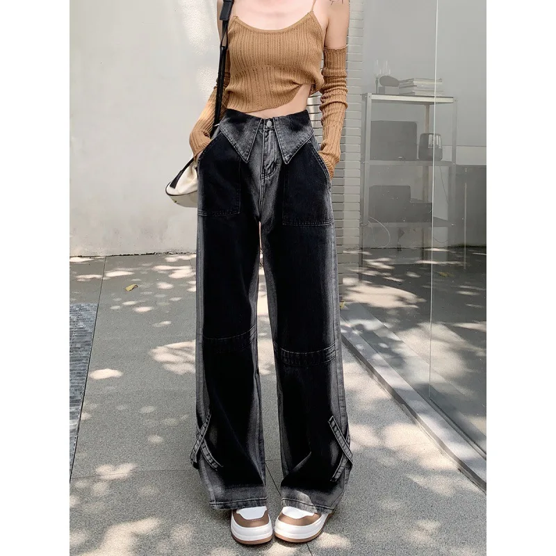 High Waist Wide Leg Jeans Women's Summer Casual Street Style Cuffed Design Versatile Loose Fit Denim Pants Black
High Waist Wide Leg Jeans Women's Summer Casual Street Style Cuffed Design Versatile Loose Fit Denim Pants Black
