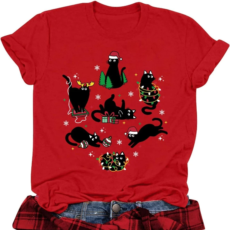 Women's Christmas Shirts Short Sleeve Cotton T-shirt with Christmas Cat Design Gift for Dog Lovers Christmas Tree Fashion Shirts
Women's Christmas Shirts Short Sleeve Cotton T-shirt with Christmas Cat Design Gift for Dog Lovers Christmas Tree Fashion Shirts