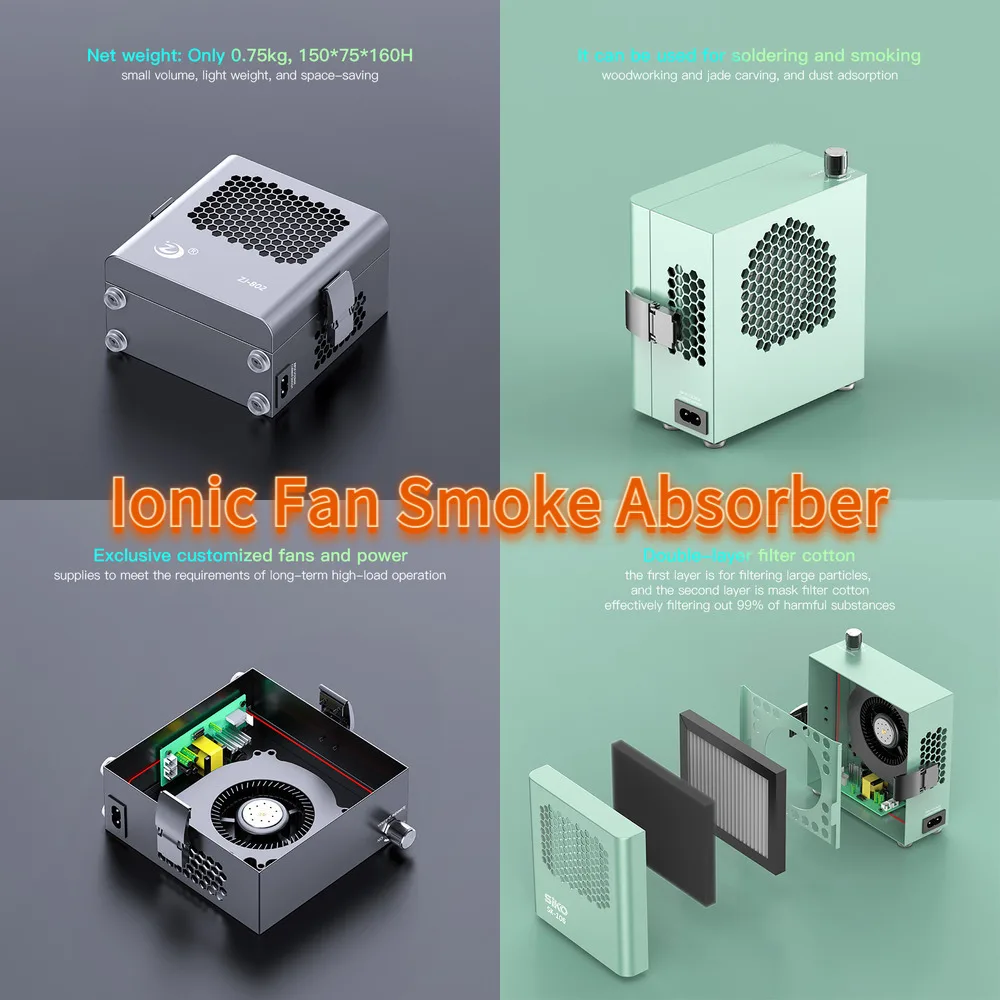 Negative Ion Desktop Fan Portable Smoke Absorber HEPA Filter Ionizer for Woodworking Jewelry Making & Electronics Repair Tools
Negative Ion Desktop Fan Portable Smoke Absorber HEPA Filter Ionizer for Woodworking Jewelry Making & Electronics Repair Tools