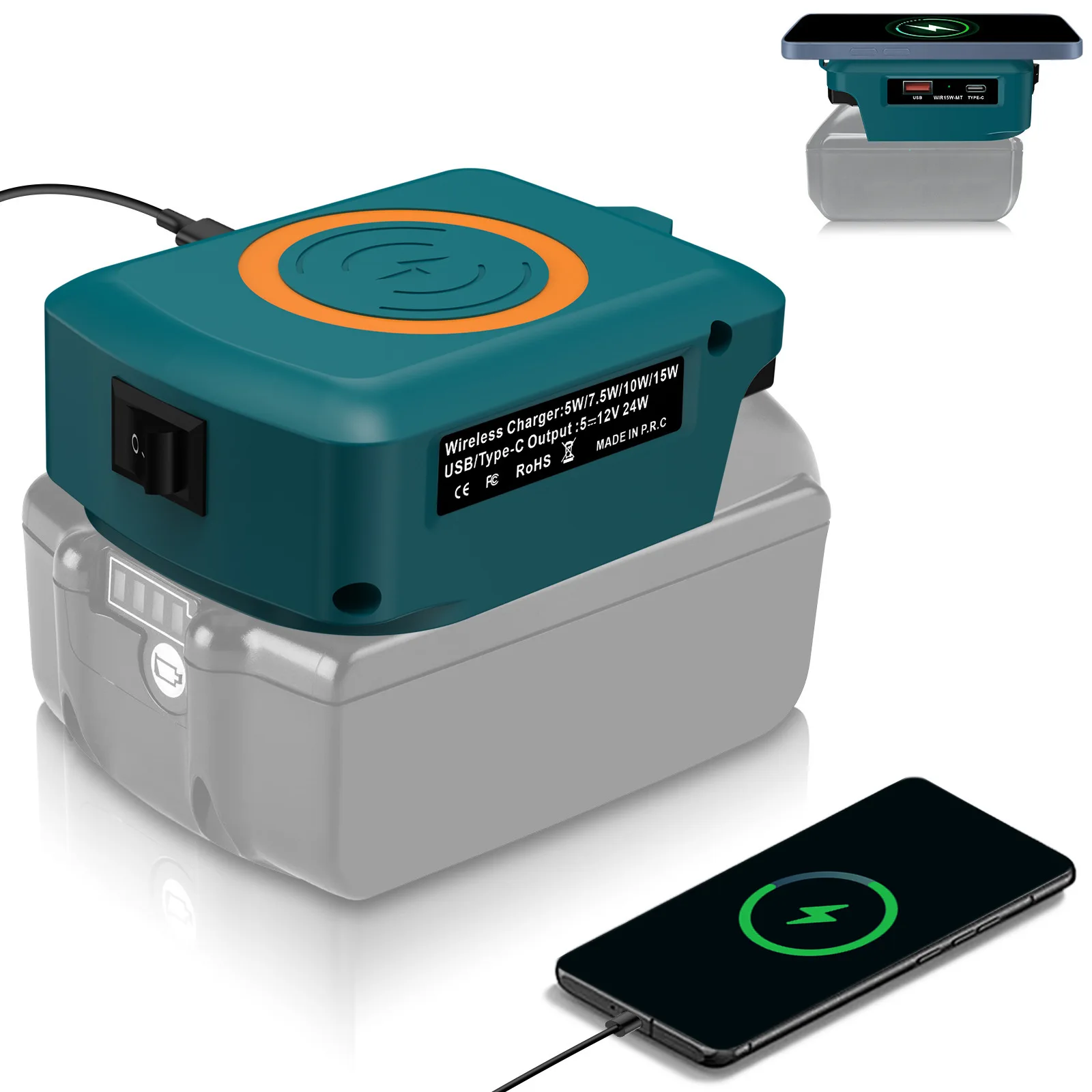 Suitable for Makita 20V Batteries with USB&Type-C Ports Supports Tablet Charging Portable Wireless Mobile Phone Fast Charger
Suitable for Makita 20V Batteries with USB&Type-C Ports Supports Tablet Charging Portable Wireless Mobile Phone Fast Charger