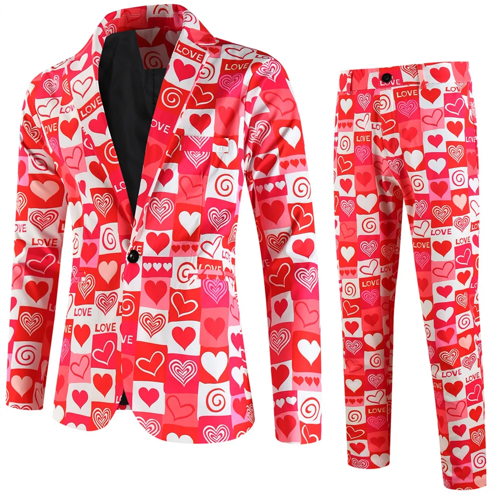 2026 Valentine's Day Outfit Love Heart Shape Printed Men Suit Set Slim Fit 2 Piece Blazer + Pants Stage Party Trajes Para Hombre
2026 Valentine's Day Outfit Love Heart Shape Printed Men Suit Set Slim Fit 2 Piece Blazer + Pants Stage Party Trajes Para Hombre